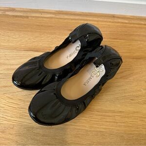 Yosi Samra Black Patent Leather Ballet Flats size 4 girls elastic comfort dress